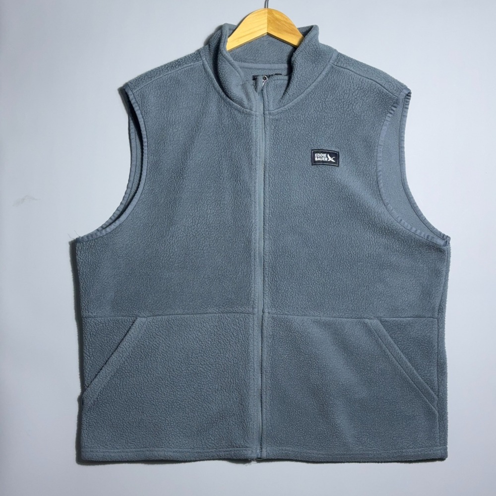 Eddie Bauer Fleece‎ Vest Mens Size XL Full Zip Outdoor Gray